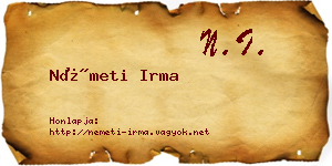 Németi Irma névjegykártya